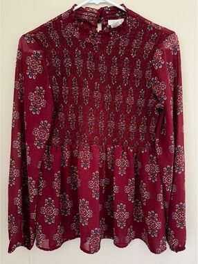 M Clover & Scout smocked blouse, crimson